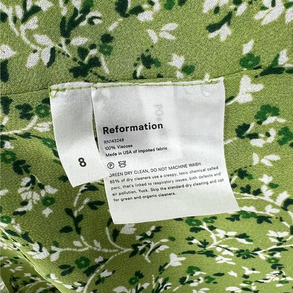 REFORMATION Alison Puff Sleeve Mini Dress Womens 8 Green Floral Button Front - Picture 11 of 15